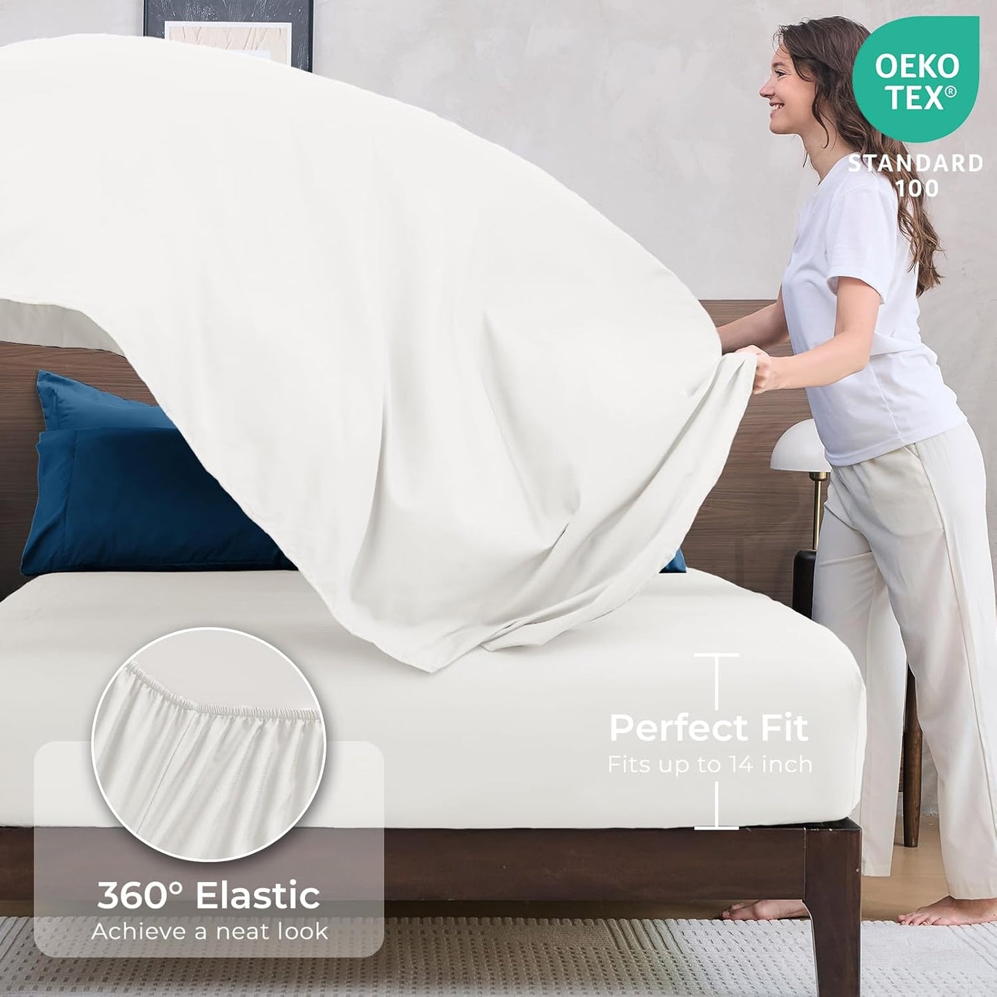 HEVUMYI Teal Blue & Ivory Full Comforter Set - 7-Piece All Season Bed in a Bag Full, Ultra Soft Bedding Set with Comforter, Flat Sheet, Fitted Sheet, Pillowcases, Pillow Shams, Teal Blue & Ivory