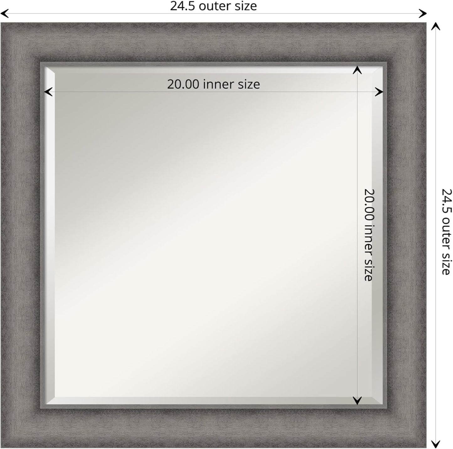 Amanti Art Grey Wall Mirror 25x25 Burnished Concrete Square Bathroom Mirror for Wall Decor Living Room, Medium Modern Contemporary Wood Frame, Hangs Horizonally and Vertically, Bathroom Decor, Beveled