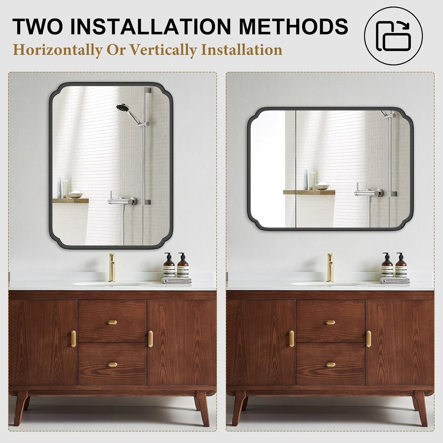 Matte Black Bathroom Vanity Mirror for Over Sink 30" x 40" Modern Rounded Corner Rectangle Wall Mirror Decorative with Non-Rusting Iron Metal Framed (Horizontal/Vertical)