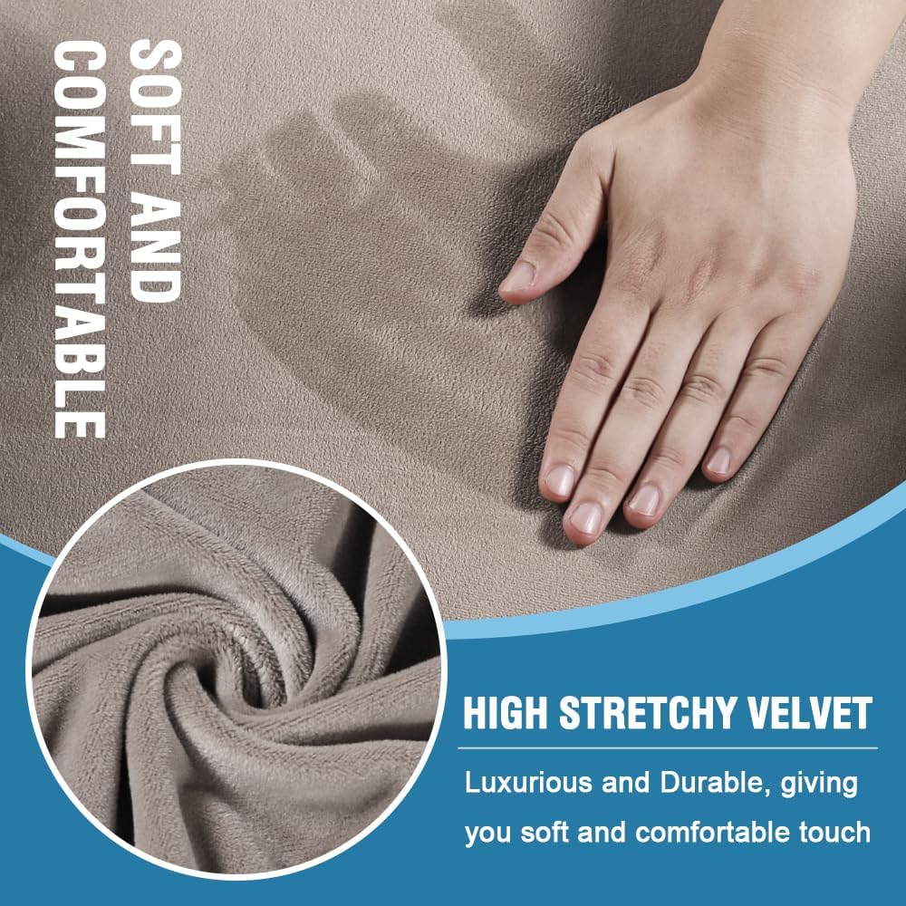 H.VERSAILTEX Sofa Cover 4 Piece T Cushion Sofa Slipcovers Thick Velvet Couch Cover Furniture Protector Stretch Sofa Covers for 3 Cushion Couch with 3 Individual T Cushion Covers Washable, Taupe