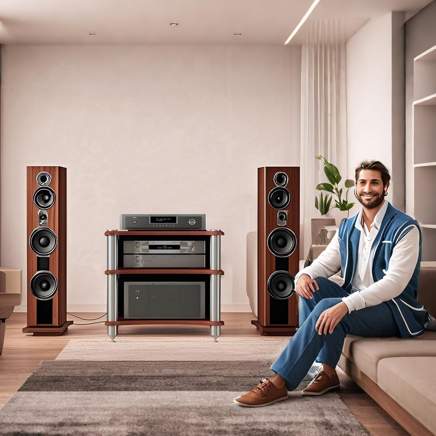 3-Tier AV Media Stand, Stereo Racks and Stands, Video Component Cabinet Audio Rack Tower for DVD Player Game Console TV Box WiFi Routert (Dark Wood, 3-Tier)