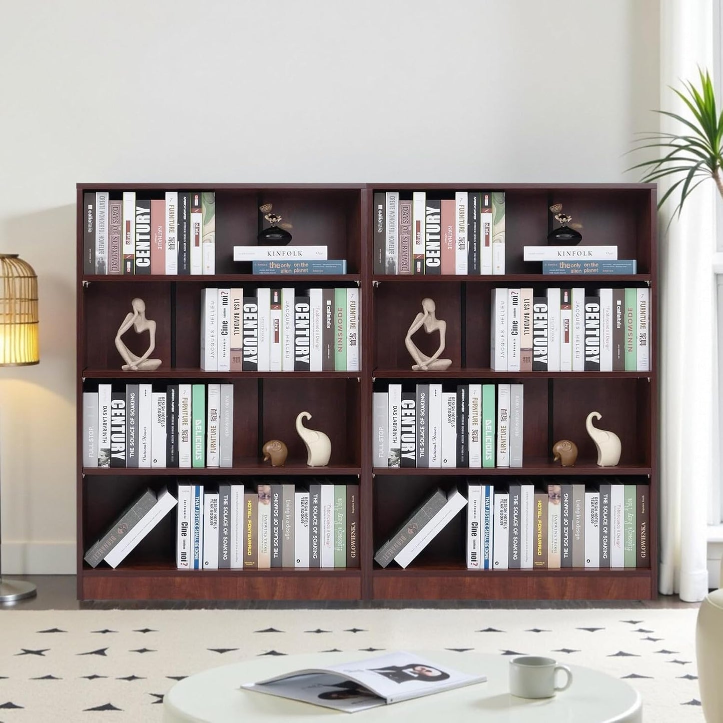 NicBex 48" Heavy Dute Wood Bookcase with Adjustable Shelves, Modern Manga Bookshelf for Living Room, Office, Small Spaces, Manga and Book Shelves Storage, Tip-Over Resistant, 33" Wide Cherry