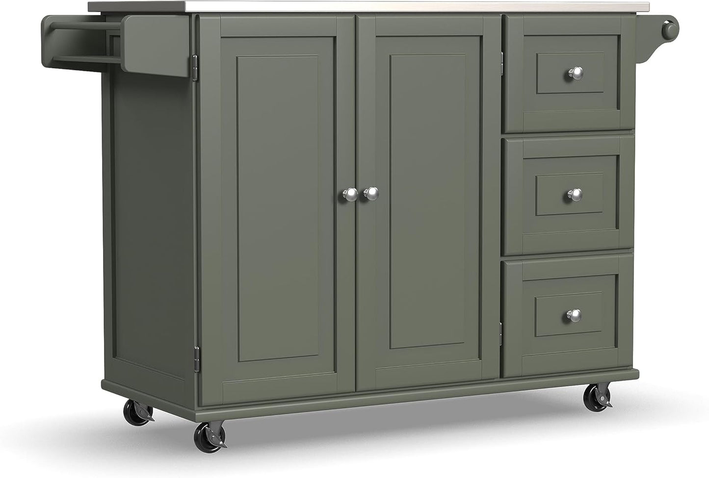 homestyles Mobile Kitchen Island Cart with Stainless Steel Top, Sage Green
