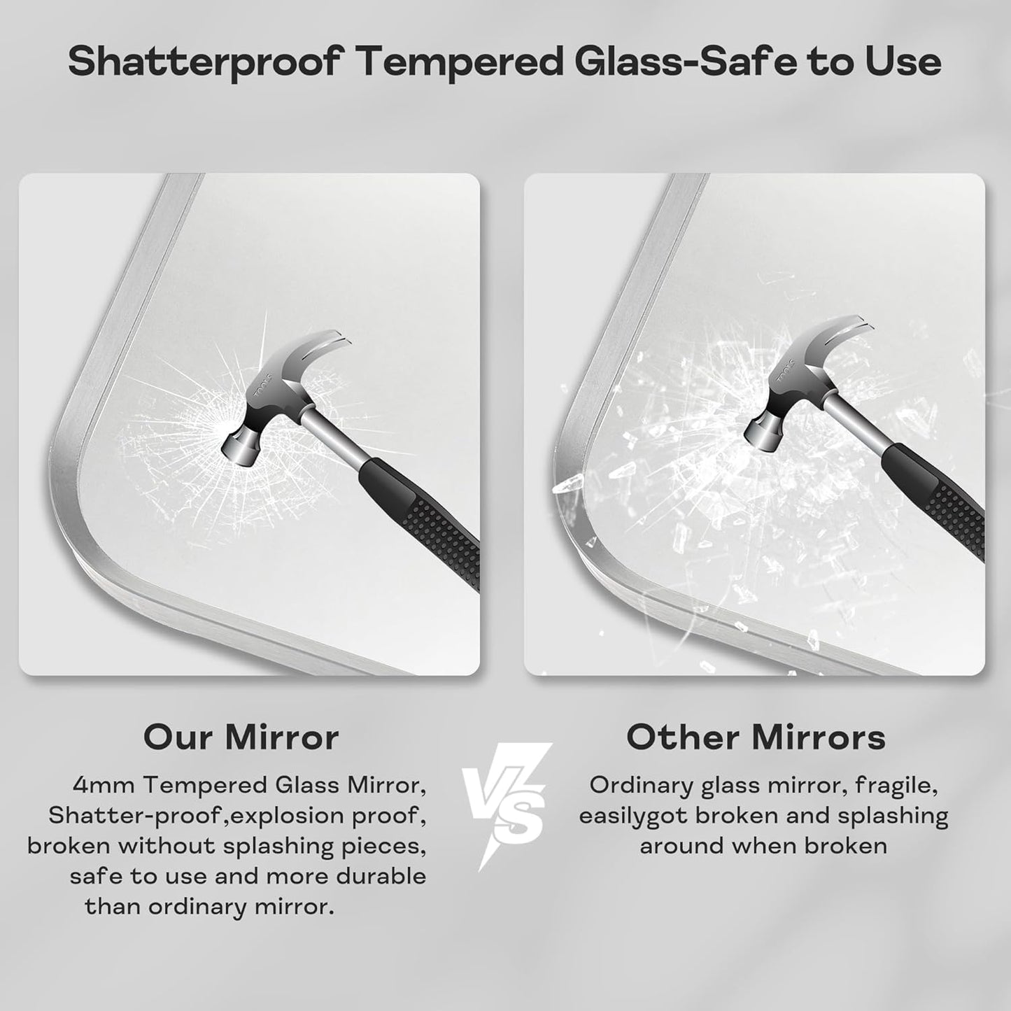 Brushed Nickel Bathroom Wall Mirror, Silver Metal Framed Large Rounded Corner Rectangle Mirror, Tempered Glass, Shatter Proof, Hangs Horizontally or Vertically (40" x 30", Silver)