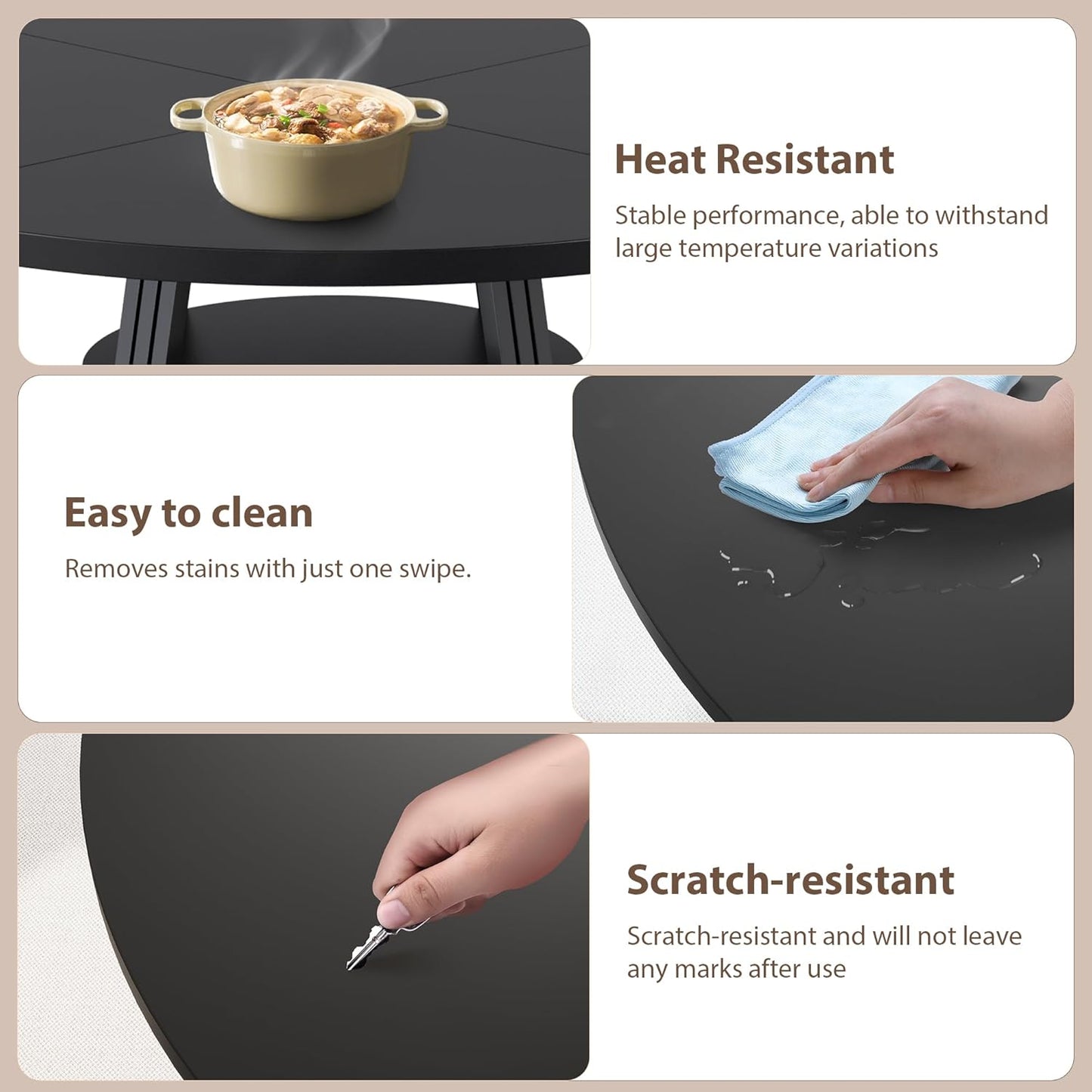 GarveeHome Round Dining Table for 4-6, 47.2" Farmhouse Kitchen Table with Storage, Circle Dinner Tables for Kitchen, Dining Room, Living Room, Meeting Room, Apartment, Black