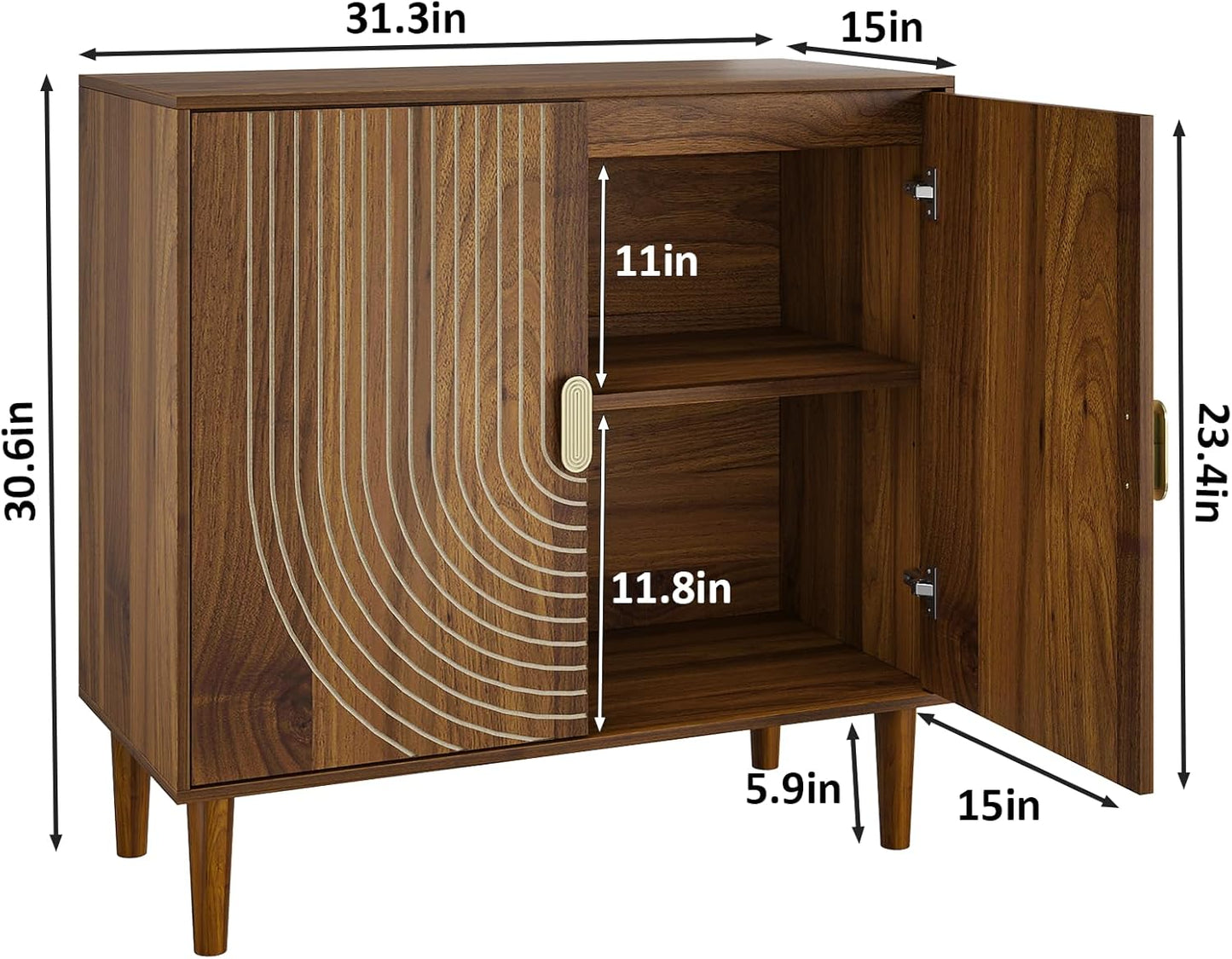 Sideboard Buffet Cabinet with Storage,Walnut Sideboard Buffet with Doors and Adjustable Shelf,Wooden Storage Cabinet, 31.3”W x 15.0”D x 30.6”H