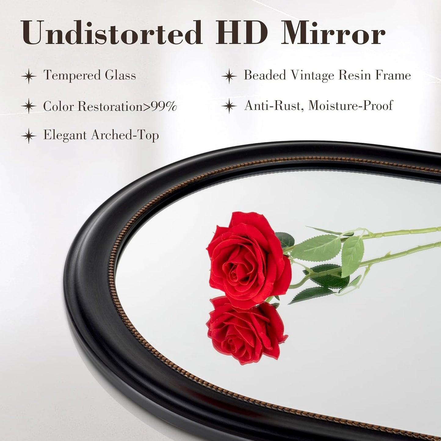 Axeman 24x36 Arched Wall Mirror, Decorative Bathroom Mirror, Traditional Vintage Wall Mounted Mirror with Beaded Frame for Accent Living Room Vanity Bedroom Entryway, Black