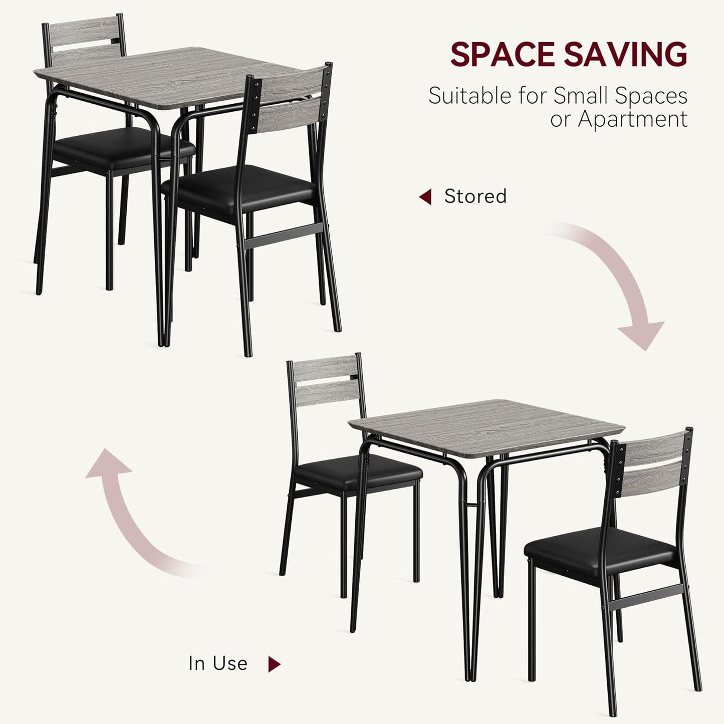 Dining Table for 2, Small Table and Chairs Set of 2, Square Dinette Set for 2, 3 Piece Kitchen & Dining Room Sets for Small Space (Oak, Table with 2 Upholstered Chairs)