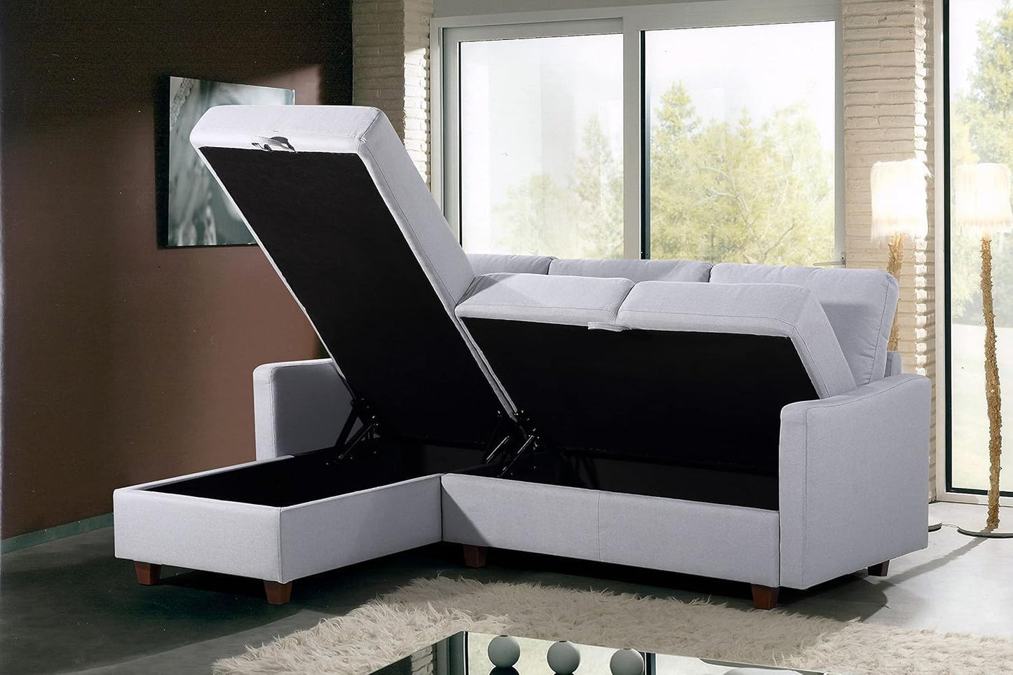 Container Furniture Direct Sectional Sofa with Storage – Modern Upholstered Living Room Couch, Reversible Chaise for Home, Apartment, Office, 81.9” L, Light Grey