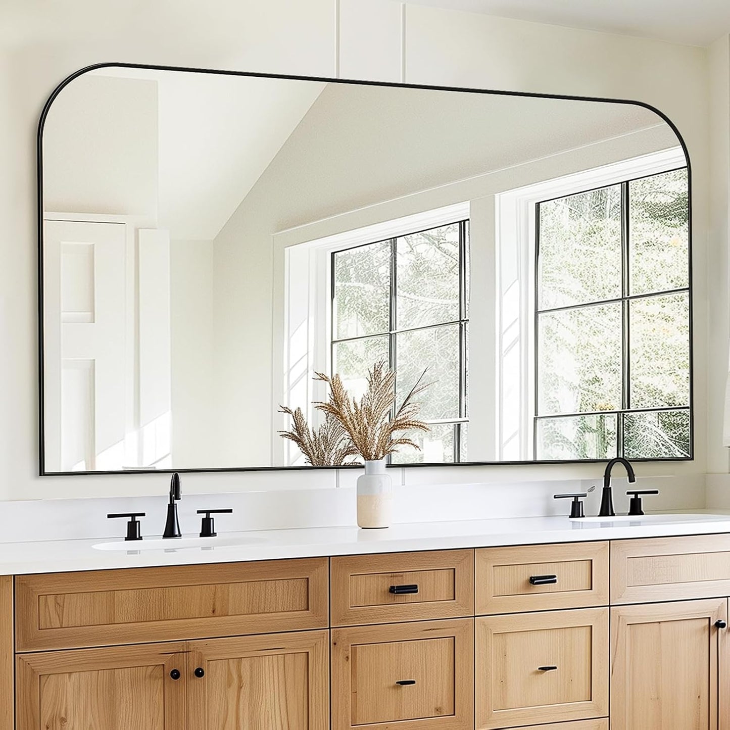 Bathroom Mirror, Wall Mirrors, Black Metal Framed Wall-Mounted Mirrors, Bathroom Vanity Mirror for Over Sink, Living Room, Bedroom, Entryway, 60x30 Inch, Black