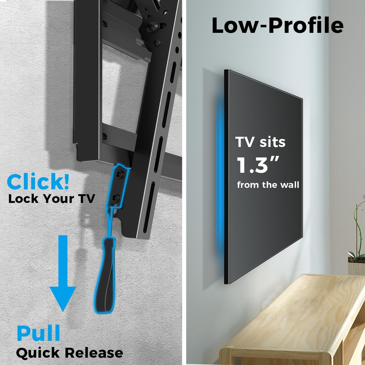 UL Listed Tilting Low Profile TV Wall Mount - Holds Most 26-60 Inch TVs Up to 99 lbs, Quick Release Lock, Max VESA 400x400mm, Fits 8''-16'' Studs - by USX STAR