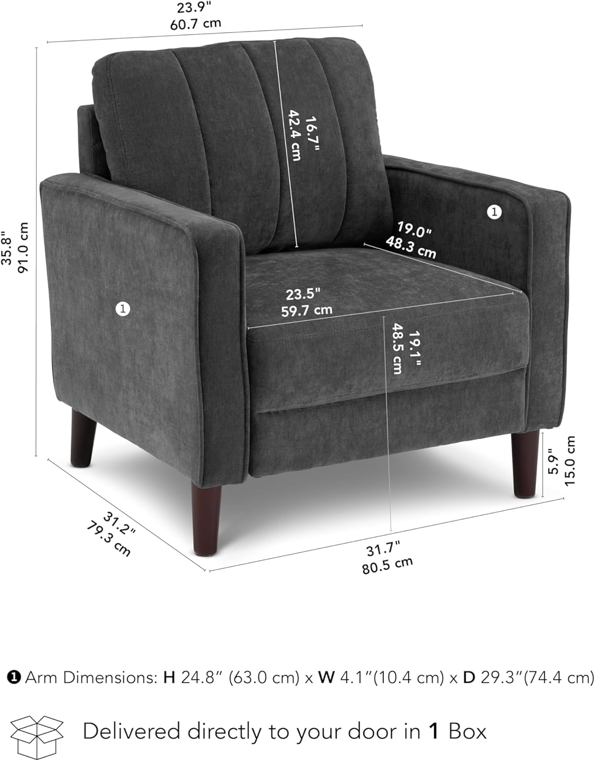 Bush Home 32-inch Accent Chair, Living Room Furniture, Max Collection, Iron Gray Chenille Fabric