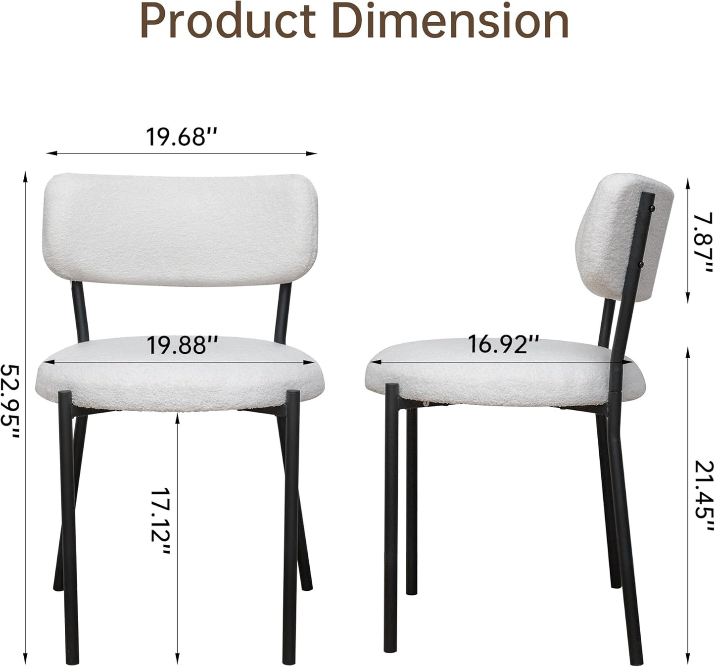 AWQM Dining Chairs Set of 2, Mid-Century Modern Kitchen Dining Room Chairs, Boucle Dining Chairs with Black Metal Legs for Kitchen, Living Room, White