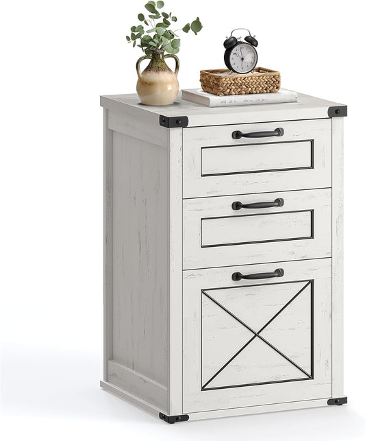 VASAGLE File Cabinet, Filing Cabinet with 3 Drawers, Printer Stand, Fit A4, Letter Size, Hanging File Folders, Modern Farmhouse Style, for Home Office, Rustic White UOFC054T73