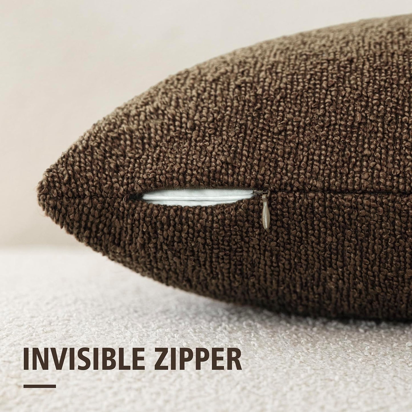 Foindtower Set of 2, Decorative Textured Boucle Throw Pillow Covers Accent Solid Pillow Cases Neutral Soft Couch Cushion Case for Chair Sofa Bedroom Living Room Home Decor 26x26 Inch Chocolate