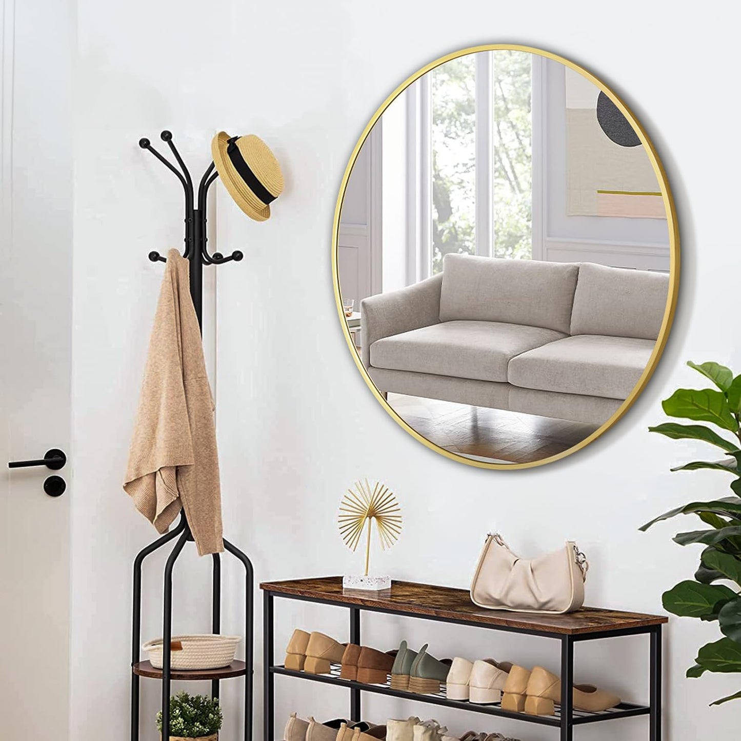 Round Mirrors for Wall Decor 28 Inch Gold Mirror Round Bathroom Mirror Matte Gold Wall Mirror Brushed Metal Frame Anti-Rust Tempered Glass for Bathroom Bedroom Living