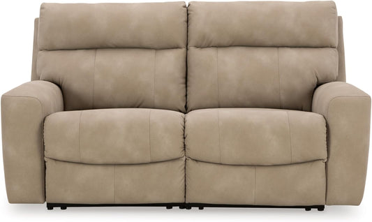 Signature Design by Ashley Next-Gen DuraPella Contemporary Faux Leather Modular Wall Hugger 2-Piece Power Reclining Sectional Loveseat with Adjustable Headrest and USB Ports, Light Brown