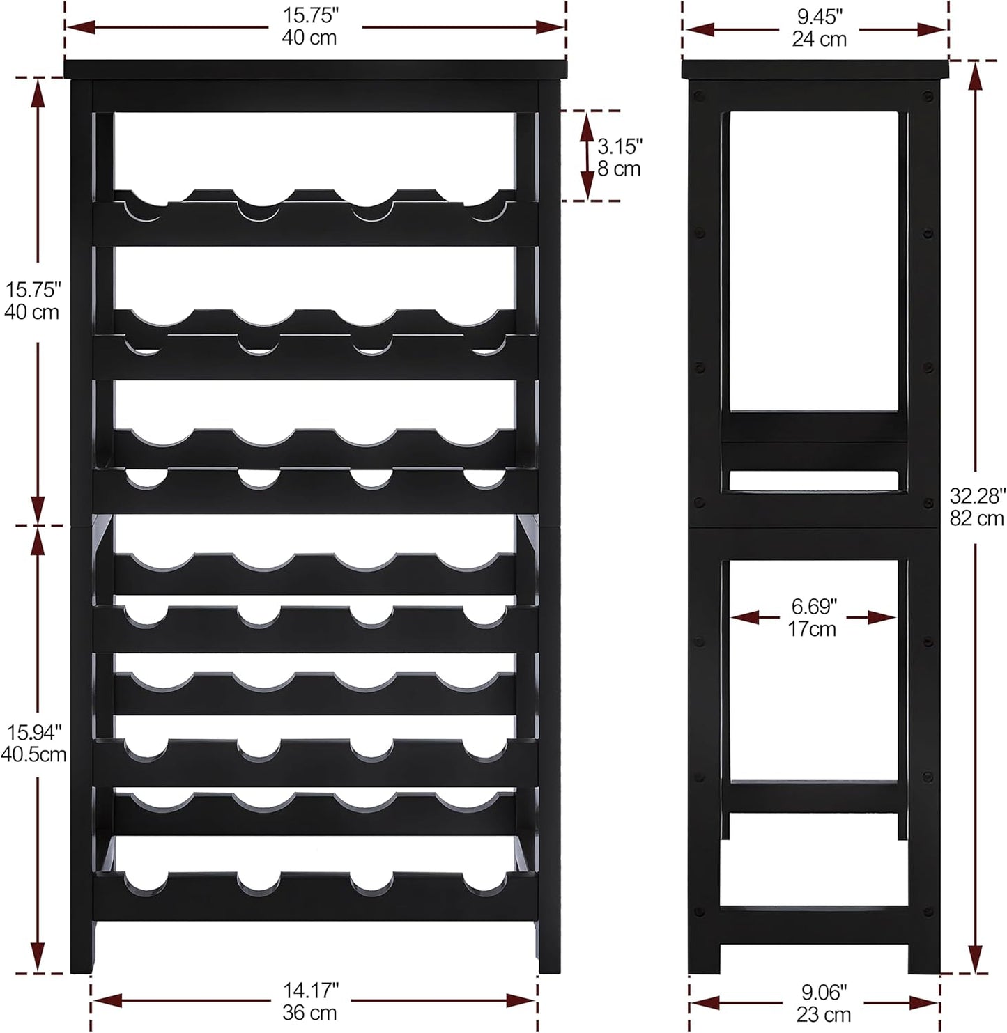 24 Bottle Wine Rack Freestanding Floor, 6 Tier Wine Display Storage Shelves with Tabletop, Bamboo Wine Bottle Holder Stand with Wave Bars for Kitchen Dining Room Pantry, Black
