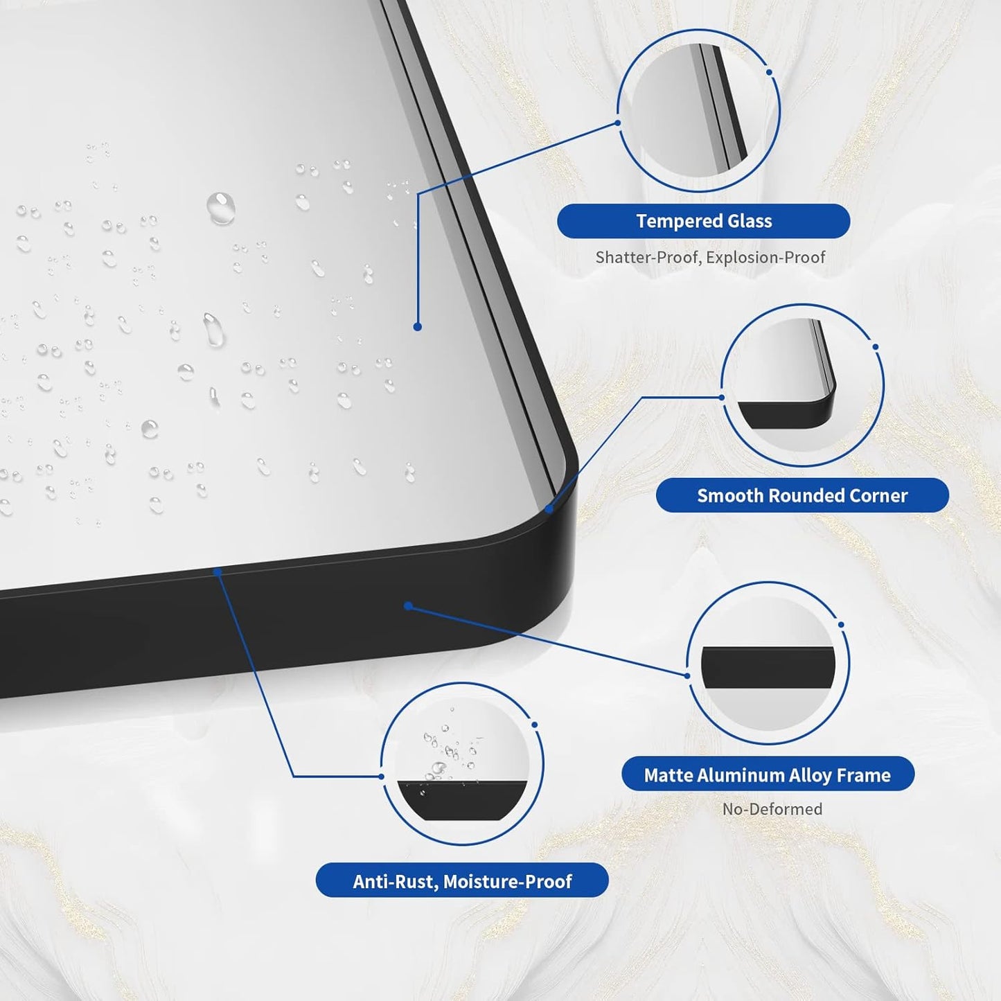 WEER Black Bathroom Vanity Mirror 20X28 Inch, Rounded Rectangle Black Metal Framed Mirror for Over Sink Wall, Farmhouse Matte Black Mirror, Tempered Glass, Anti-Rust, Hangs Horizontal or Vertical