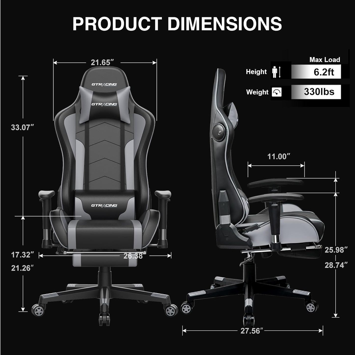 GTRACING Gaming Chair with Footrest Speakers Video Game Chair Bluetooth Music Heavy Duty Ergonomic Computer Office Desk Chair
