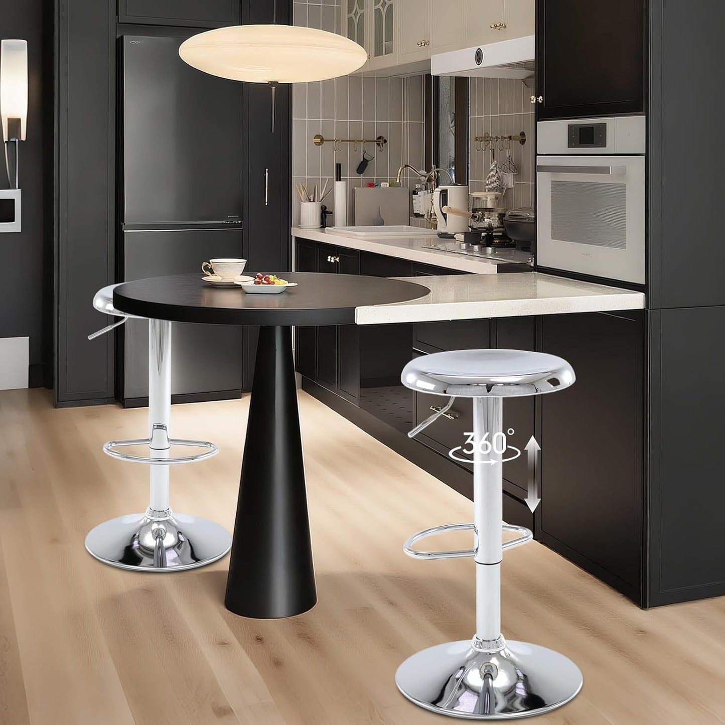 Bar Stools - 2 Pack, Adjustable Swivel Height Counter Bar Stool, Modern Metal Barstools, Backless Barstool for Bar, Kitchen Island, Pub, Silver