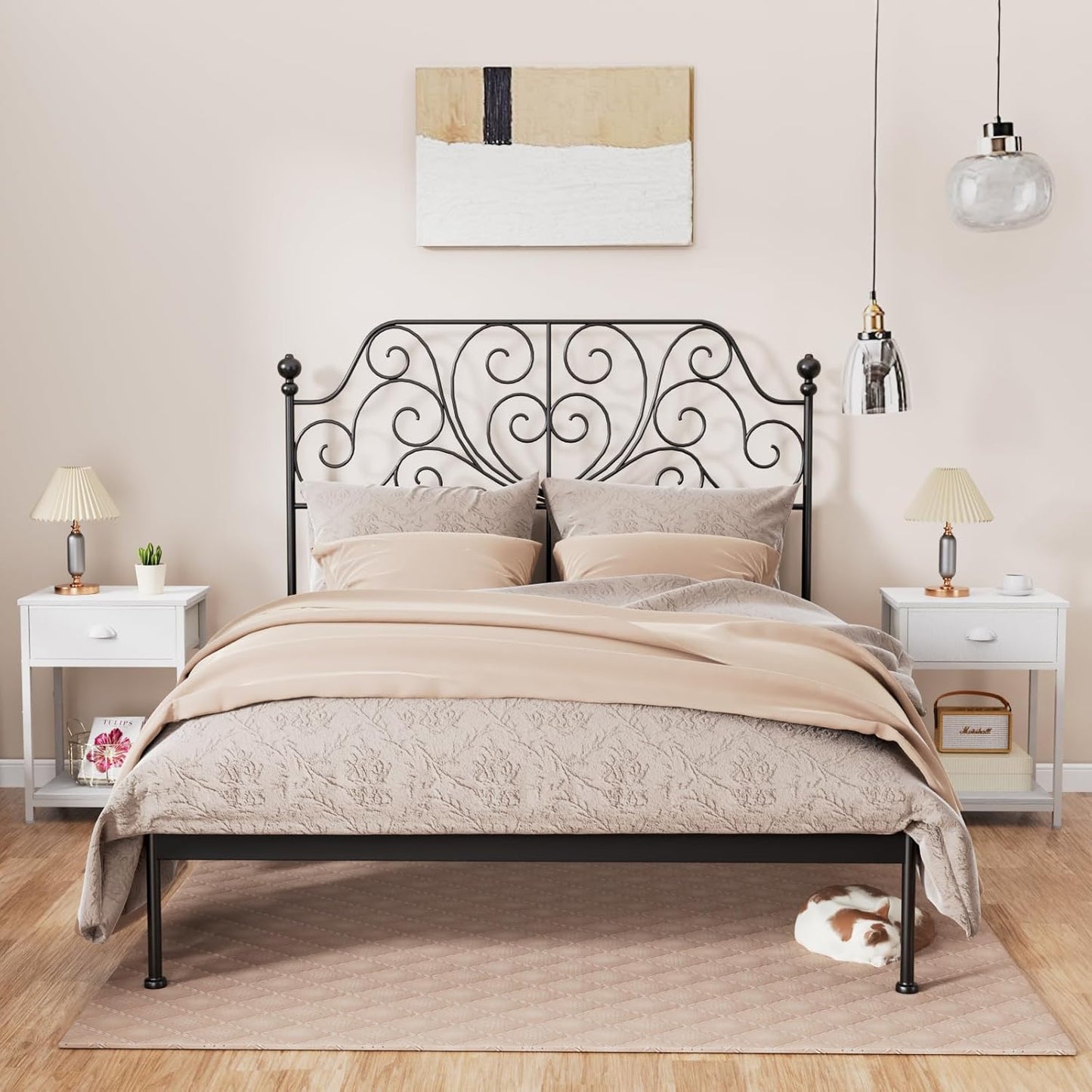 Furologee White Nightstand with Fabric Drawer, Small Side Table for Small Spaces, 2 Tiers Storage Shelves End Table, Night Stand for Living Room, Bedroom, Dorm