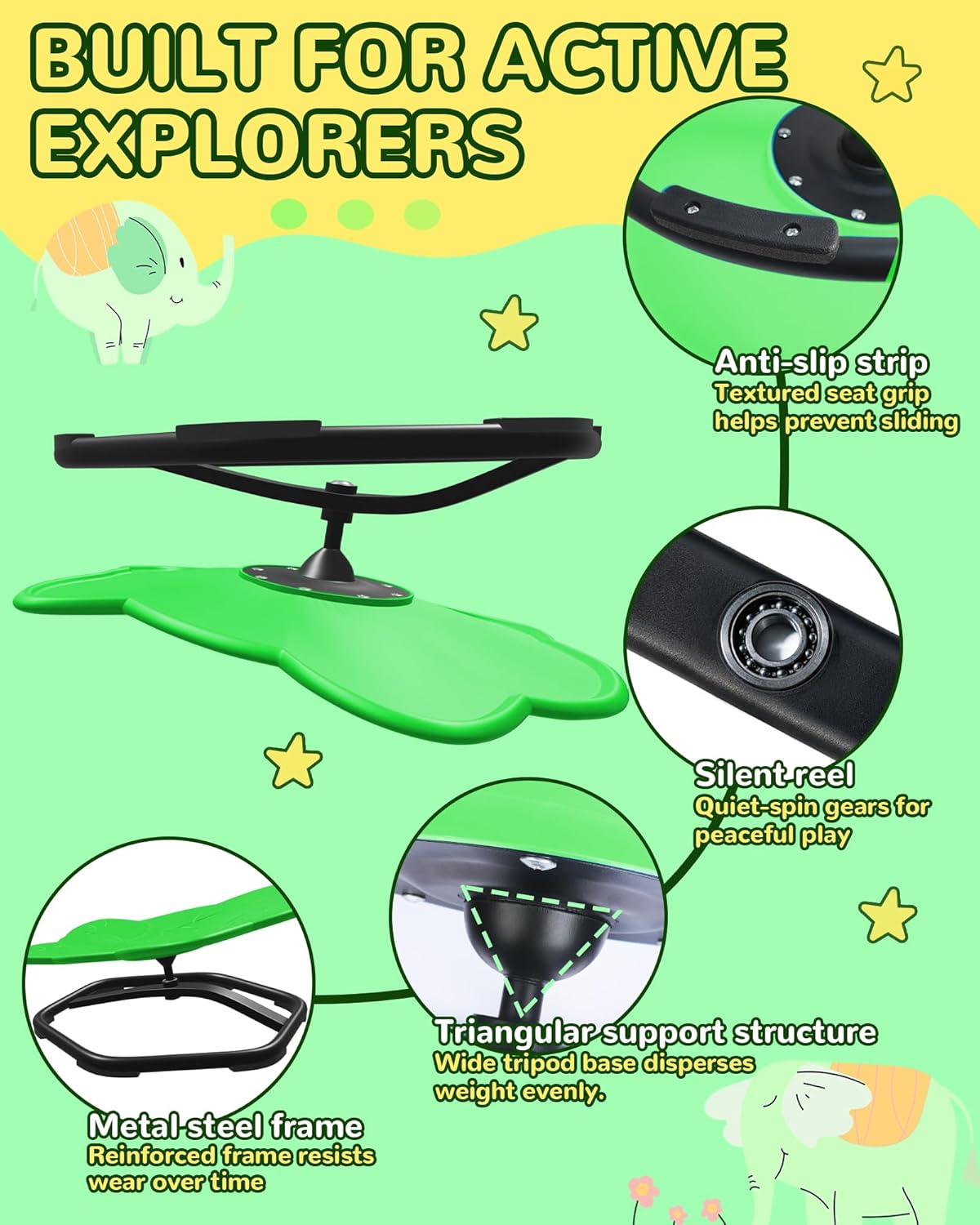 Spinning Chair for Autistic Kids, Sit and Spin, Sensory Toys for Kids with Autism, Toddlers & ADHD Children, Sensory Products Swivel Chair, Dark Green