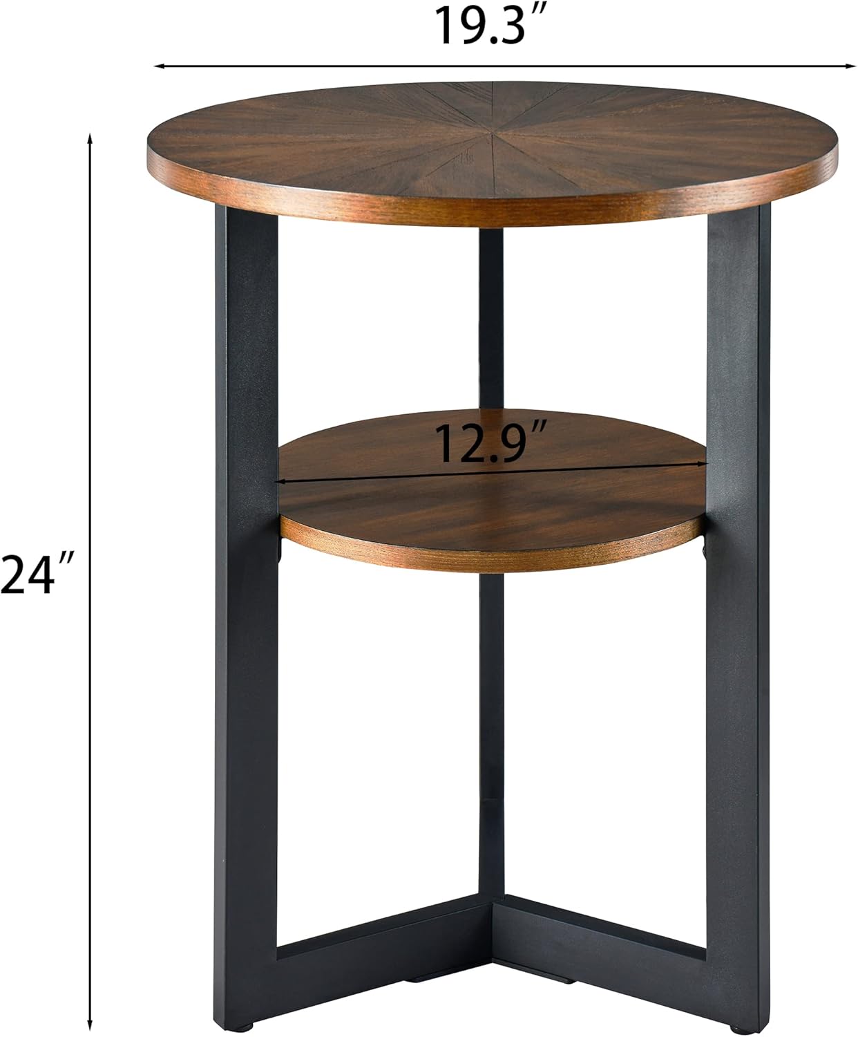 MODERION Small Round End Table with Storage Shelf, Circular Solid Wood Sofa Side Metal Leg, 2-Tier Telephone Table, Nightstand, 24''H x 19.3''D for Living Room Bedroom Entryway Rustic Brown BZ1338NC
