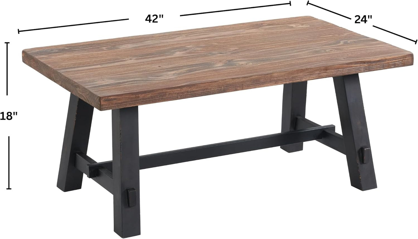 Alaterre Furniture Adam 42-Inch Solid Wood Rustic Coffee Table - Easy Assembly Industrial Style with Natural Finish Living Room Accent Furniture