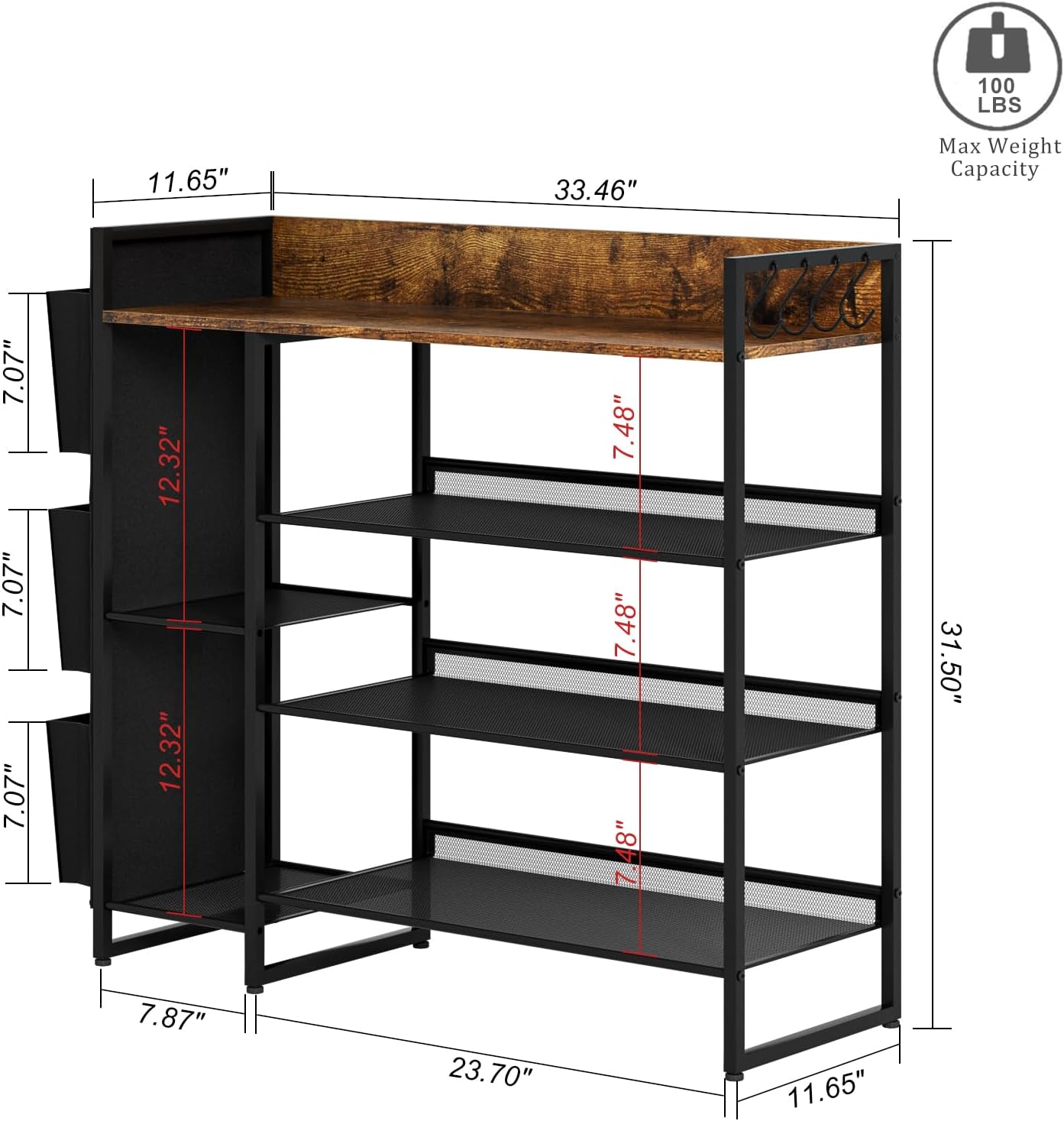 Shoe Racks Bench,Shoe Organizer with Bench for Closet- Free Standing Boot and Shoe Rack with Storage Bag for High Heels, Entryway, Hallways, Closets, Dormitory Rooms,Brown 4-Tier