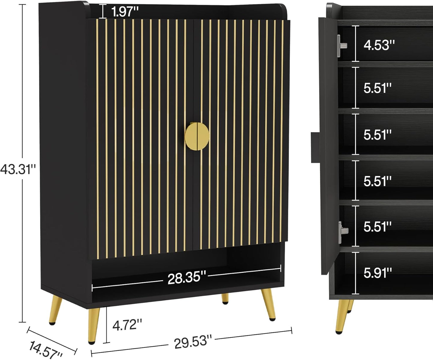 Tribesigns Shoe Cabinet with Doors, 7-Tier Shoe Storage Cabinet with Adjustable Shelves, Wooden Shoes Rack Shoe Storage Organizer for Entryway, Hallway, Closet, Living Room, Black