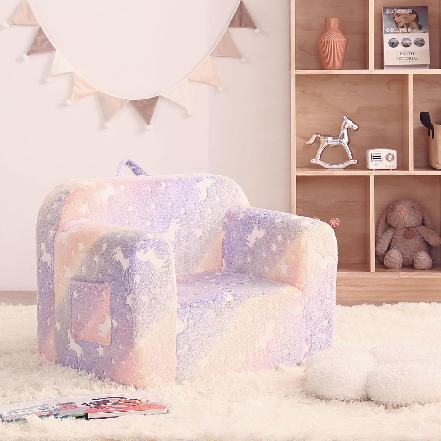 Toddler Chair Plush Kids Couch, Comfy Kids Sofa Toddler Lounger Chair for Bedroom, Convertible Toddler Couch for Girls and Boys, Reading Chair for Kids