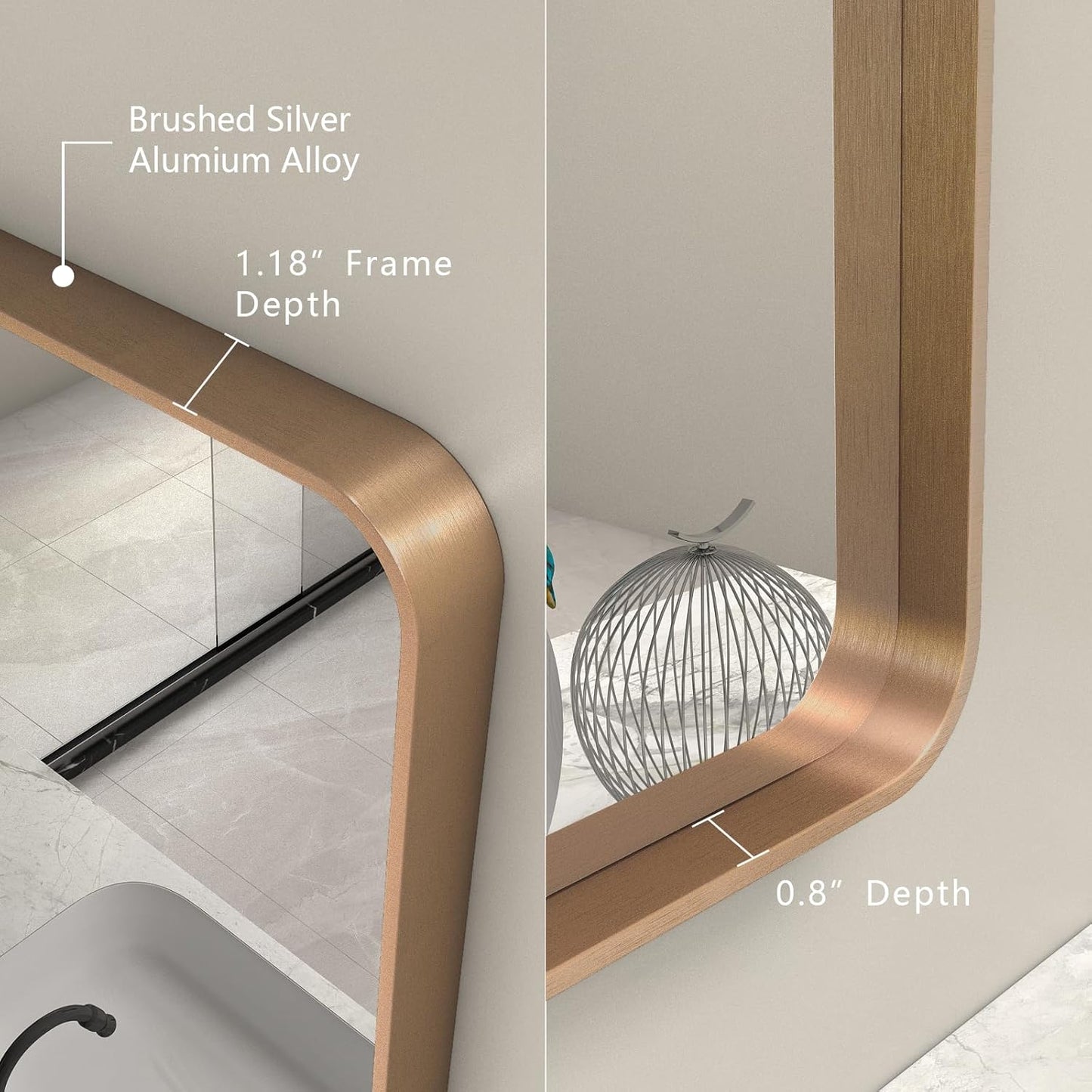 55x30 Gold Bathroom Mirror, Brushed Metal Frame Gold Vanity Mirror, Large Rectangle Mirror for Wall, Rounded Corner, Shatterproof, Anti-Rust (Horizontal/Vertical)