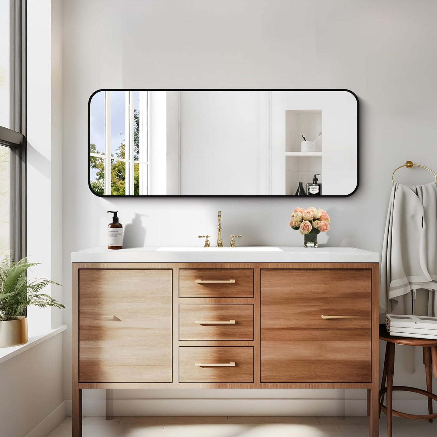 16" x 40"Bathroom Mirror, Matte Black Wall Mirror with Metal Frame, Decorative Rectangular Vanity Mirror for Bedroom Bathroom Living Room Entryway (Horizontal/Vertical)