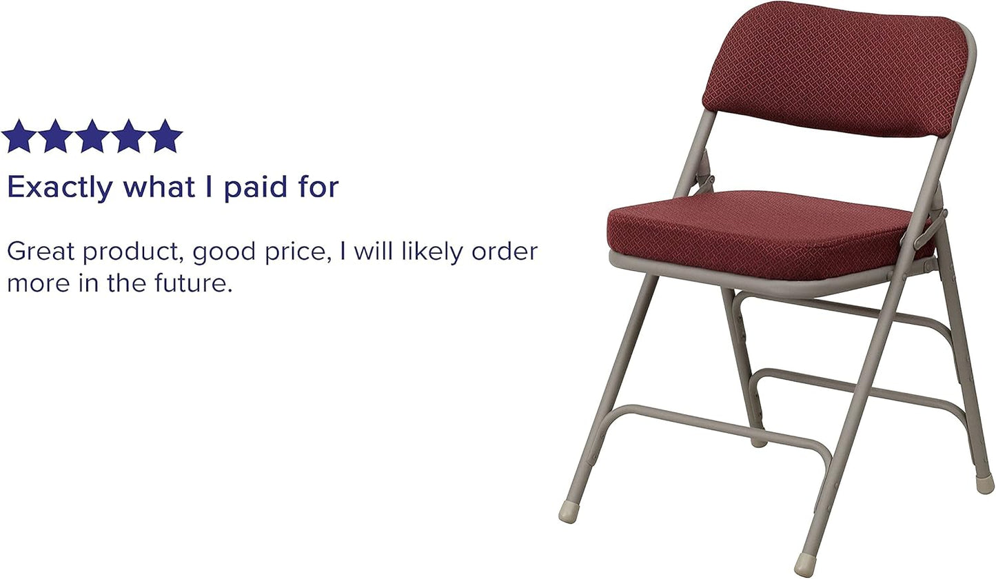 Flash Furniture Hercules Series Metal Folding Chairs with Cushioned Seat, Fabric Upholstered Event Chairs with 300-lb. Static Weight Capacity, Set of 2, Burgundy