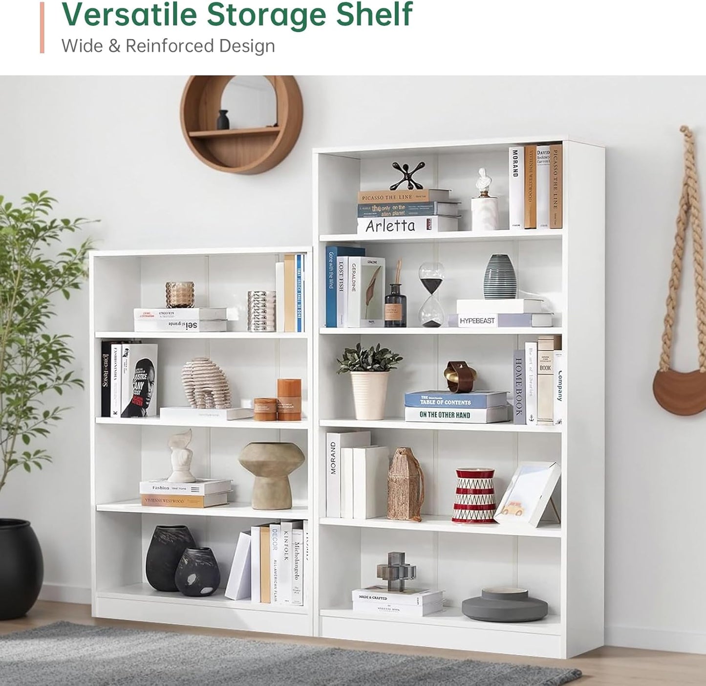 NicBex 59.8“ Heavy Dute Wood Bookcase with Adjustable Shelves, Modern Manga Bookshelf for Living Room, Office, Small Spaces, Manga and Book Shelves Storage, Tip-Over Resistant, 33" Wide White