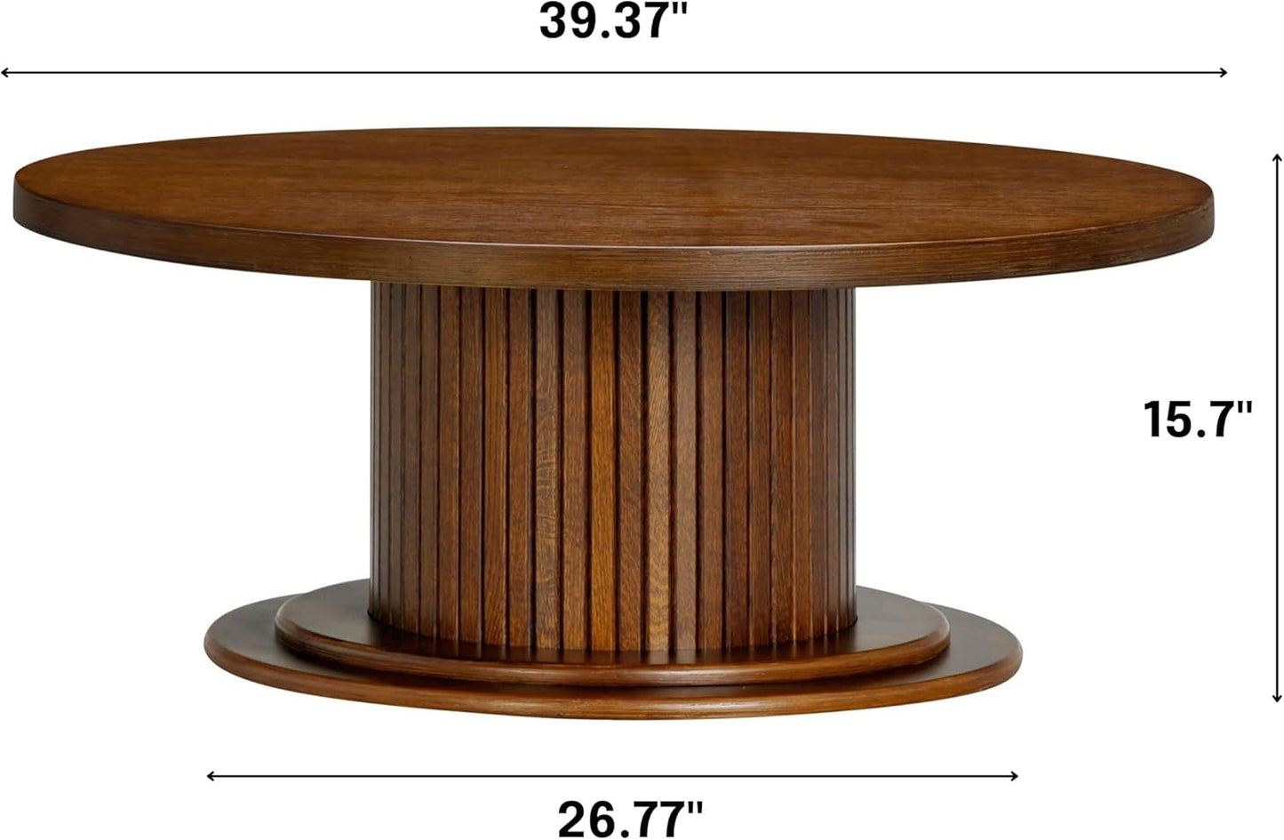 NTC 40 Inch Summit Modern Classic Tambour Wooden Round Coffee Table – Waterproof & Heat Resistant, Dark Walnut