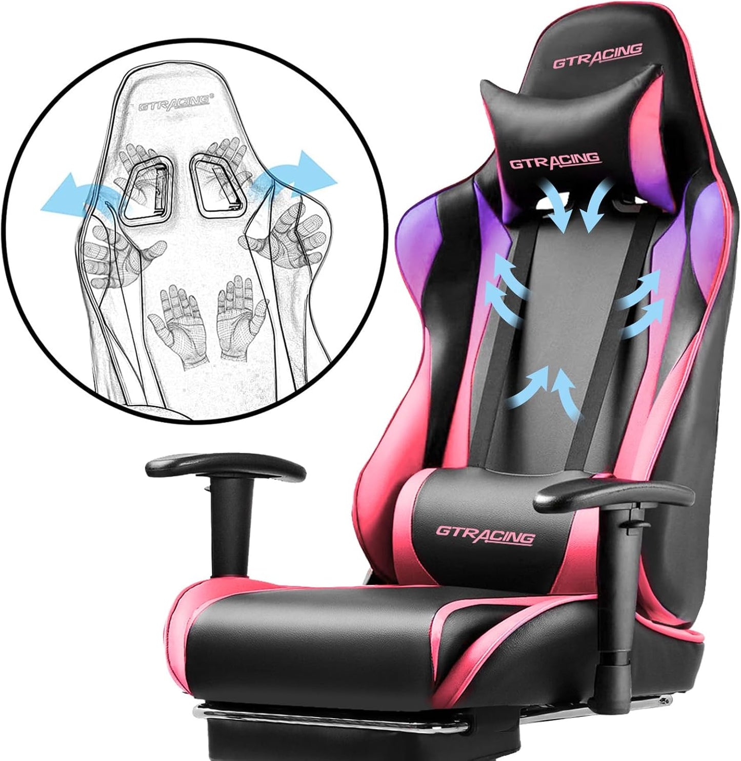 GTRACING Gaming Chair with Footrest, Ergonomic Computer Game Desk Chair, Reclining Gaming Chair Seat Height Adjustment, Swivel Rocker with Headrest and Lumbar (Colorful)