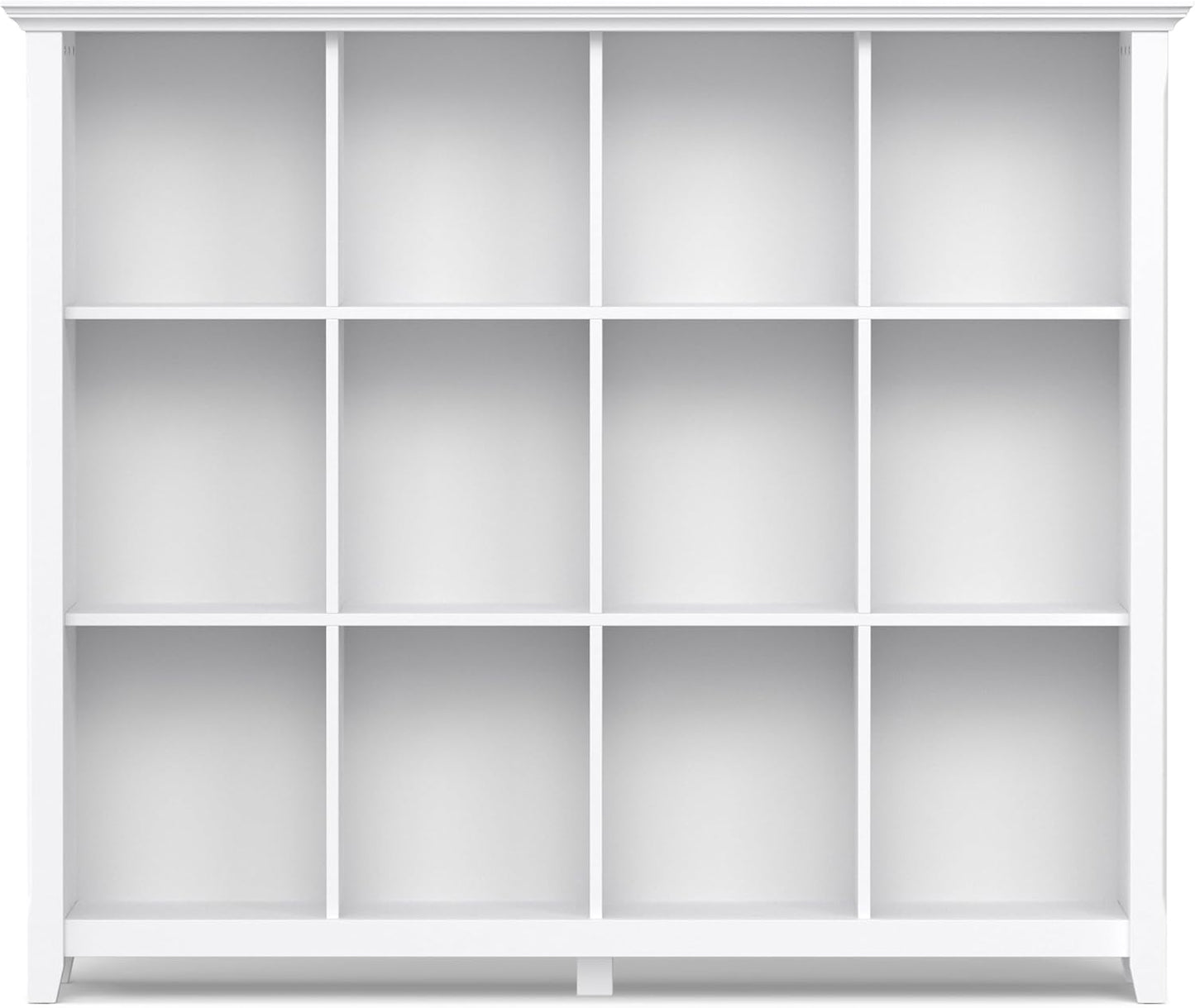 SIMPLIHOME Acadian Bookcase - 57 inch Tall 12-Cube Solid Wood Storage Display Unit in White, Transitional Cube Organizer for Living Room, Study Room or Office with Fixed Shelves and Tapered Legs