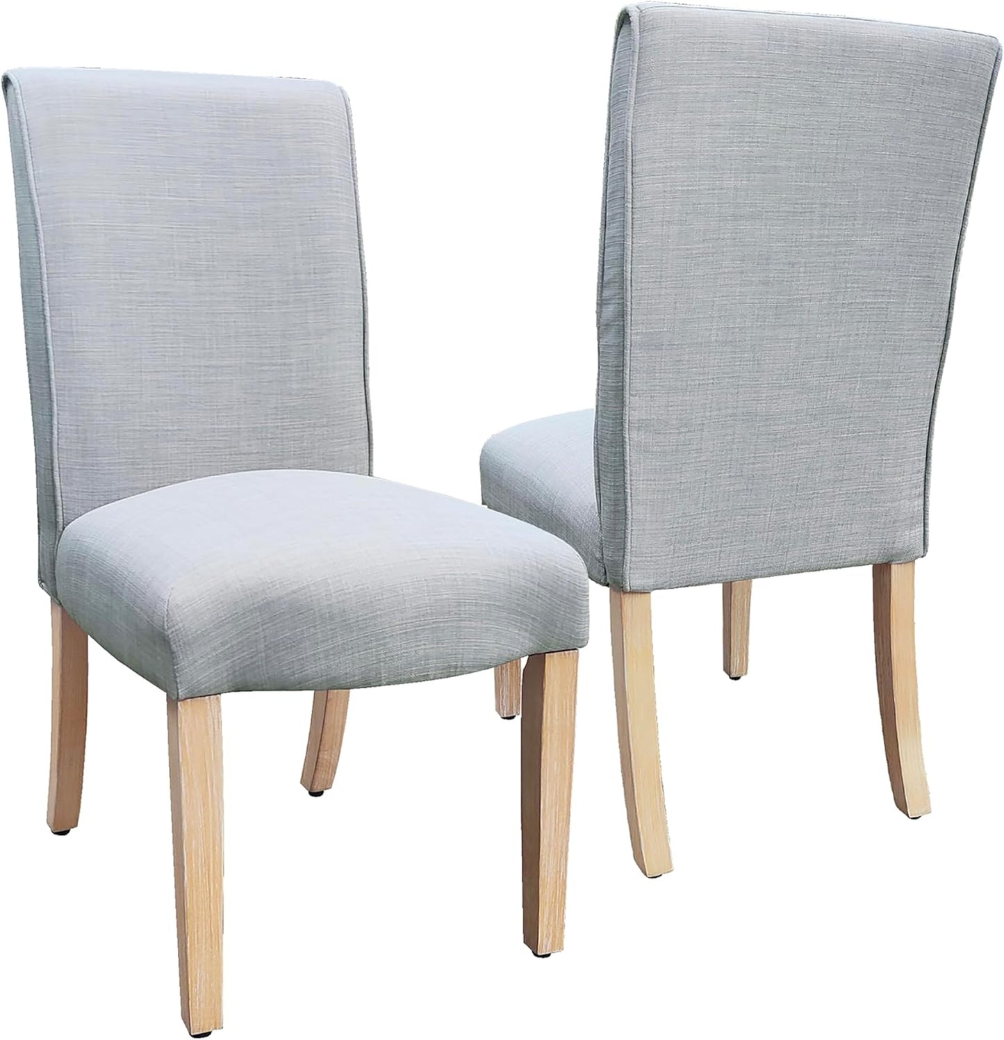 HomePop Scalloped Detail Dining Chair|Upholstered Parsons Dining Chairs |Decorative Home Furniture, Light Gray Woven (Set of 2)