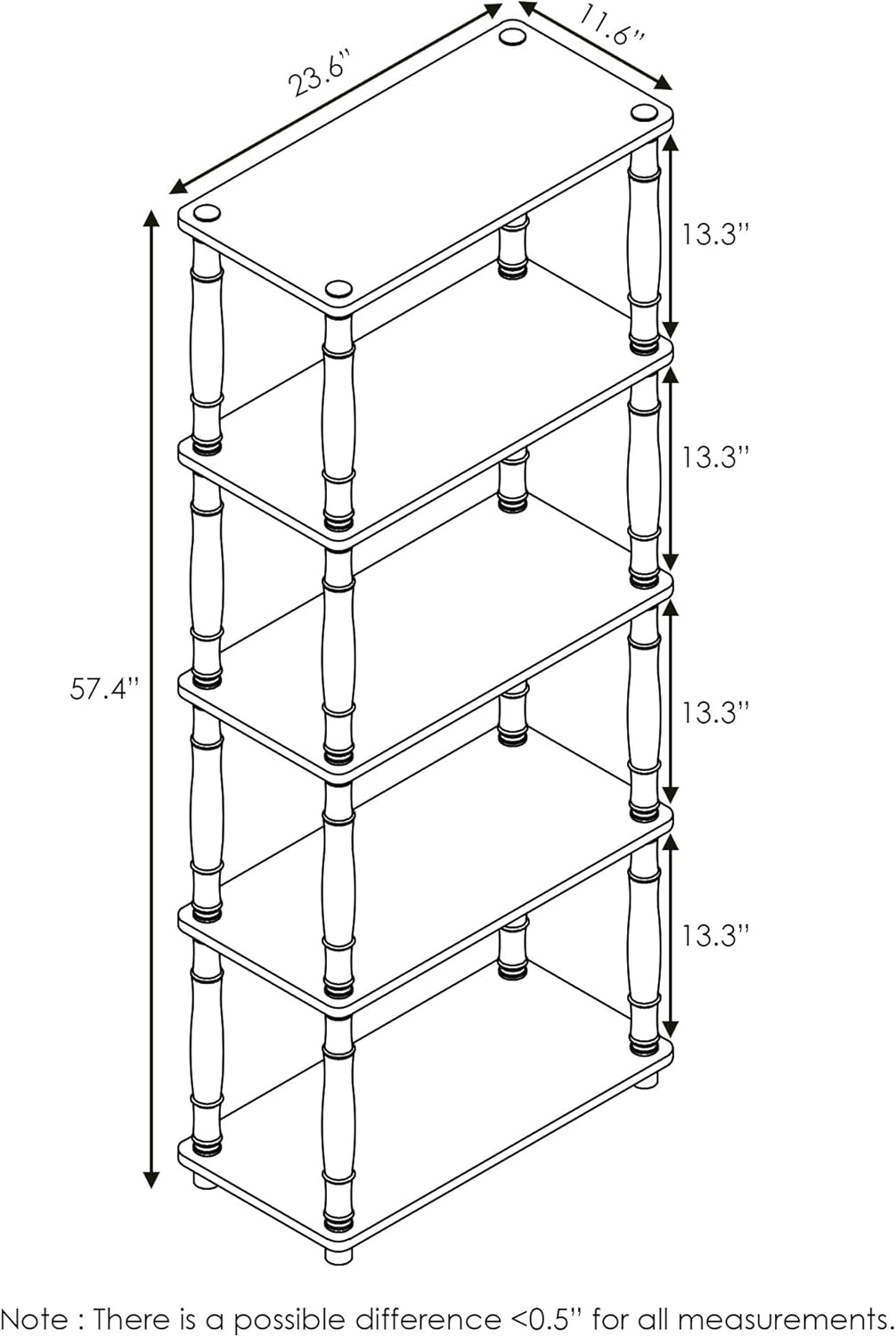 Furinno Turn-N-Tube 5-Tier Multipurpose Shelf / Display Rack / Storage Shelf / Bookshelf, Classic Tubes, Dark Cherry/Black