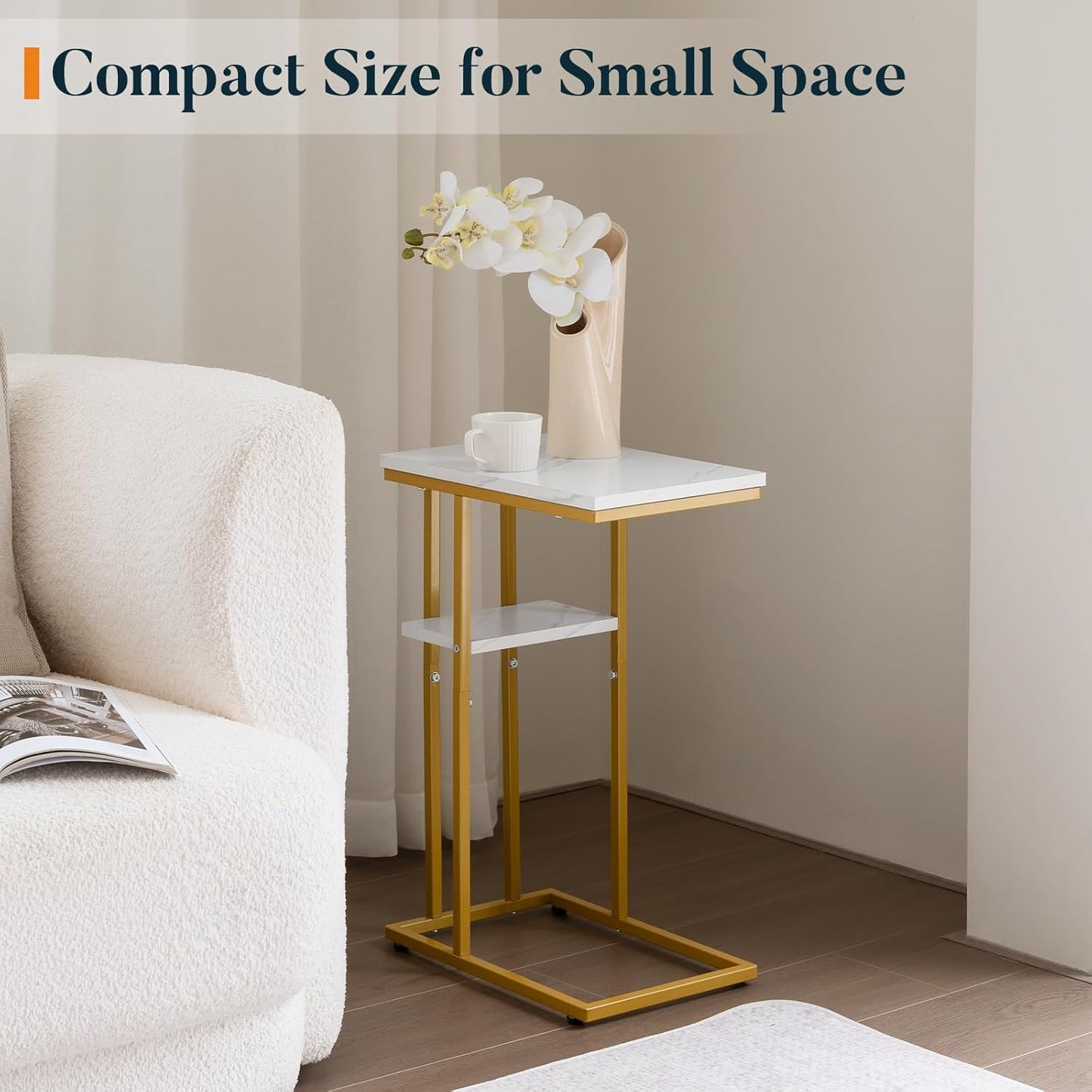 Yoobure C Shaped End Table, Side Table for Couch and Bed, Small Side Tables for Small Spaces, Living Room, Bedroom, Rustic Snack Tables