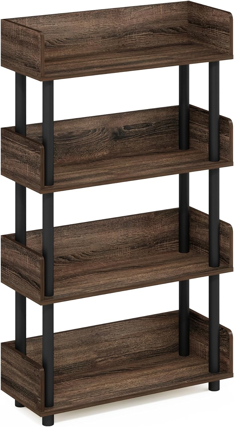 Furinno Turn-N-Tube 4-Tier Multipurposes Display Rack, Open Shelf Rack/Storage with Back & Side Panel, Walnut