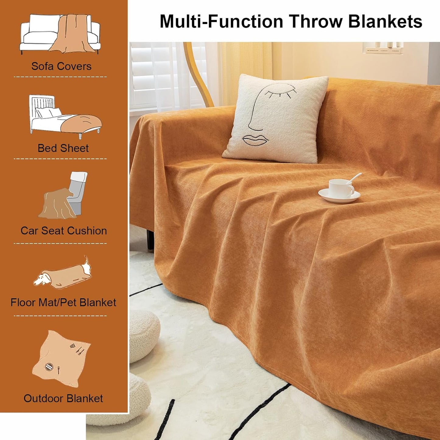 STACYPIK Waterproof Orange Couch Cover for Dogs, Washable Sofa Cover for 2 Cushion Couch, Anti-Cat Scratch Furniture Protector, Anti-Slip Pet Couch Protector,Tear Resistant Futon Cover-71X90IN