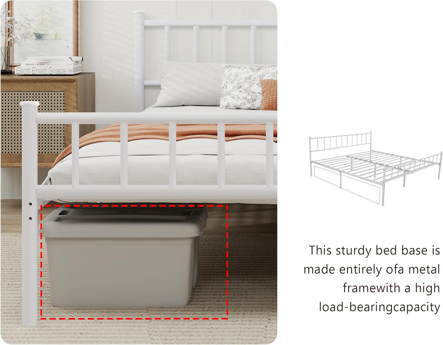 Metal Platform Twin Bed Frame with Headboard Sturdy Steel Slats Support No Box Spring Needed Easy Assembly White