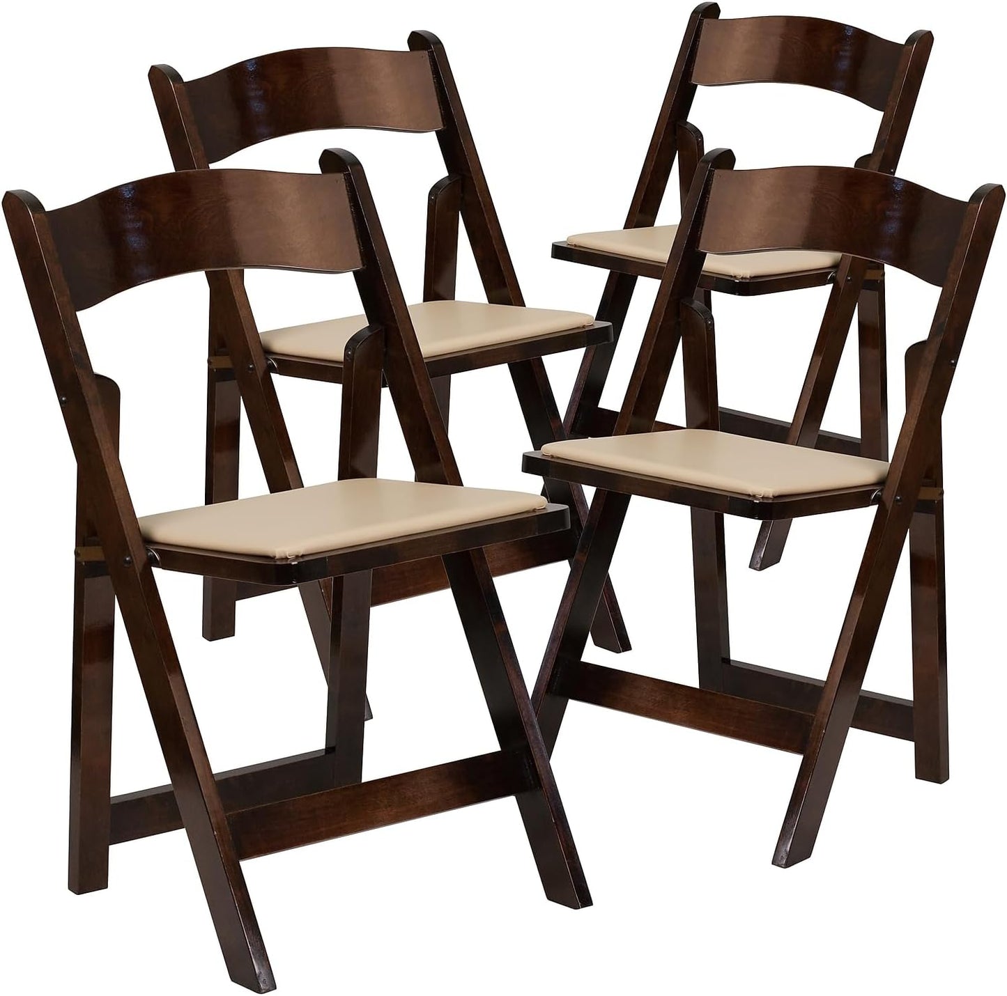 Flash Furniture 4 Pack HERCULES Series Fruitwood Wood Folding Chair with Vinyl Padded Seat