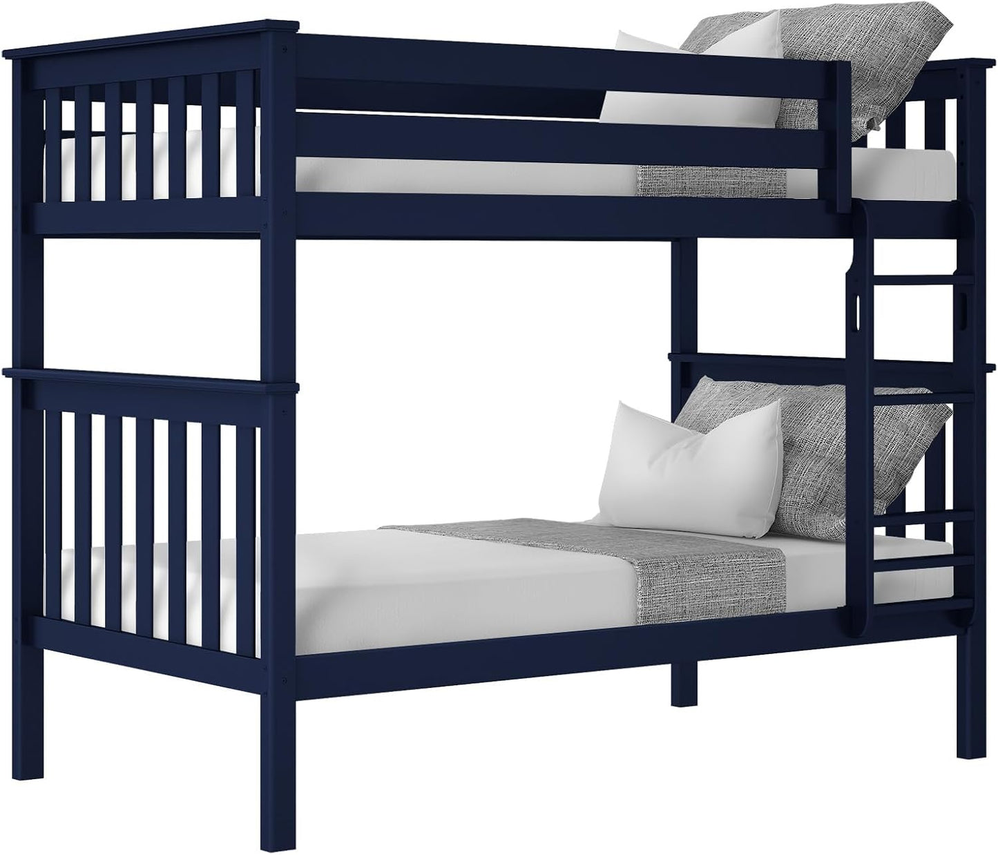 Max & Lily Bunk Bed Twin over Twin, Solid Wood Bunk Bed Frame with Ladder for Kids, 14" Safety Guardrails, Easy Assembly, No Box Spring Needed, Blue