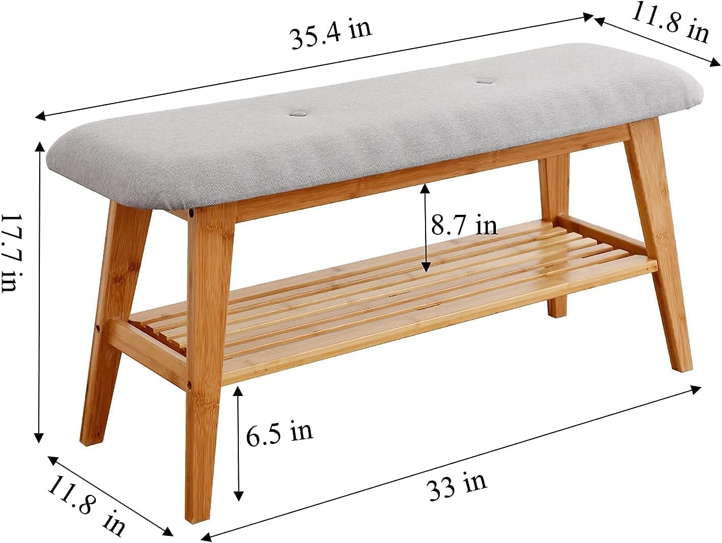 Bamboo Shoe Bench, Entryway Bench, 2 Tier Shoe Rack Bench (Nature,35.4'')