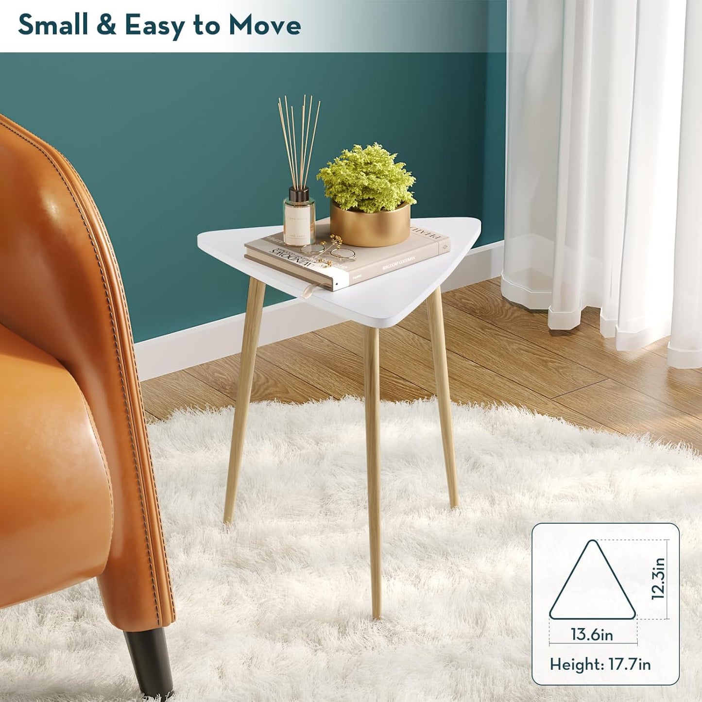 SAYGOER White Side Table Small Triangle End Tables Modern Narrow Sofa Table for Living Room Bedroom Small Space Unique Bedside Table,Medal Frame 13.5" W x 12.3" D x 17.7" H