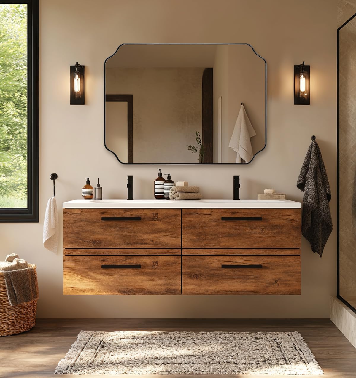 ANDY STAR 30x40 Inch Matte Black Mirror, Unique Rectangle Mirror for Vanity, Bathroom Mirror in Premium Stainless Steel Metal Thin Frame Deep 1’’, Large Wall-Mounted Mirror(Horizontal/Vertical)